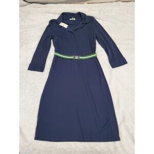 NWT Loft Navy Blue Snap Button 3/4 Sleeve Sheath Dress 6 Work Classic Office